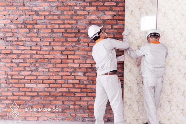 Thi công tấm ốp tường giả đá PVC