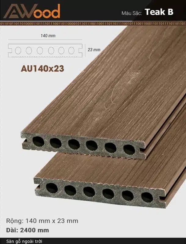 Sàn gỗ nhựa AWood-AU140x23-Teak-B
