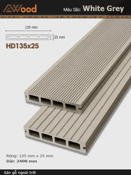 Sàn gỗ nhựa AWood - HD135x25-Whitegrey